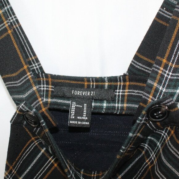 Forever 21 Green Black Yellow Plaid Medium Overalls Dress with Pockets - Picture 7 of 7